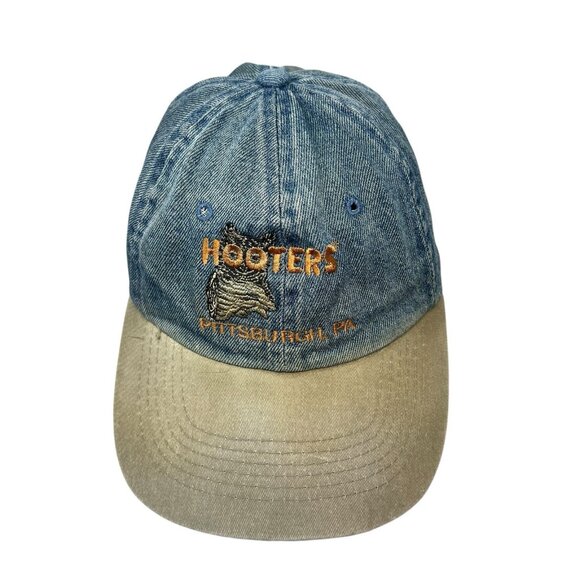 Hooters Pittsburgh Vintage Denim Strapback Hat Cap 90's 80's Retro Dad Defunct - Picture 2 of 9